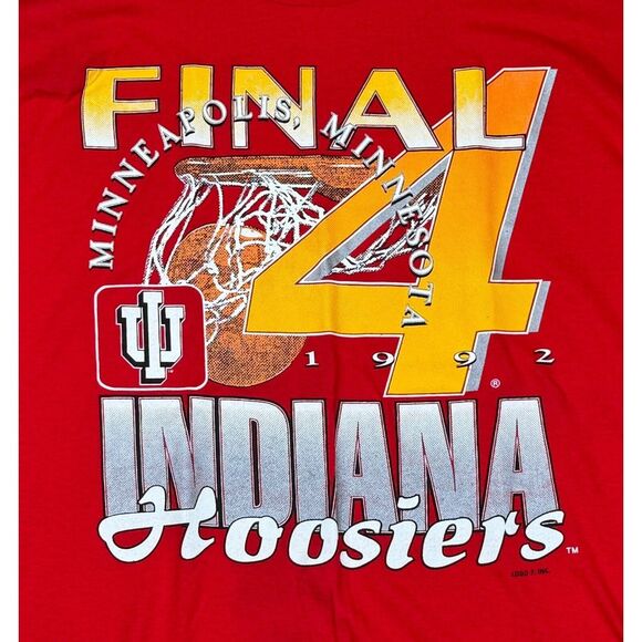 Fruit Of The Loom Vtg Made In USA 1992‎ Indiana Hoosiers NCAA Final 4 T-Shirt XL - Picture 2 of 11